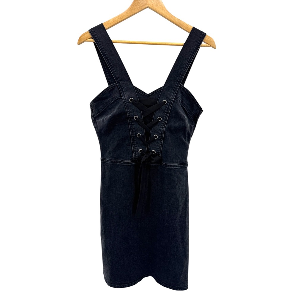 NWT PAIGE Tula Dress Vintage Noir Denim Corset Lace Up Mini Dress Size S